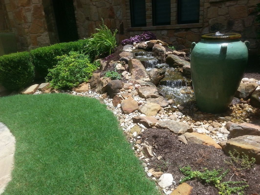 Pondless Waterfall with Bubbling Urn Water Feature Installed in Austin, TX